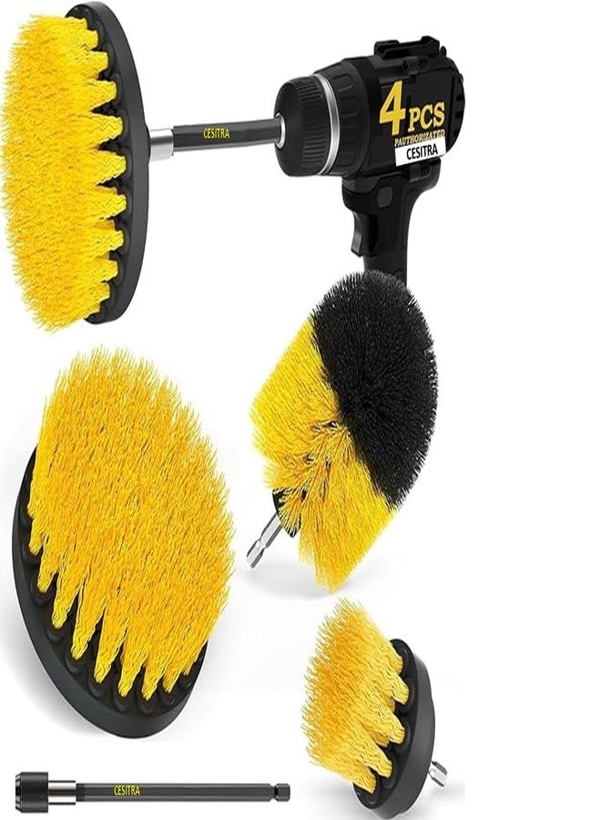 CESITRA 4 Pcs Power Scrubber Attachment Kit Power Brush Cleaning for Bathroom,Surfaces,Floor,Tile Scrubber Scouring Pads Cleaning Kit,Car Drill Brushes(Drill Not Included,Yellow) - Image 1
